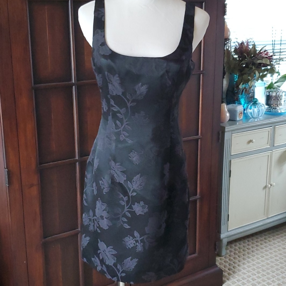Moda International Black Floral Jacquard Square Neck Dress